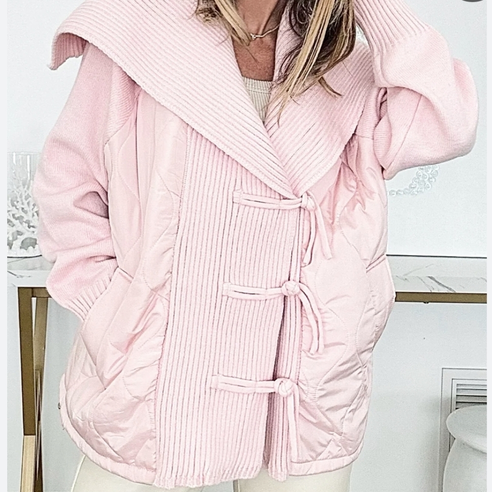 Sunday UP Pink Quilted/ Knit  Jacket with Toggle Closure Pink Sz.M NWT